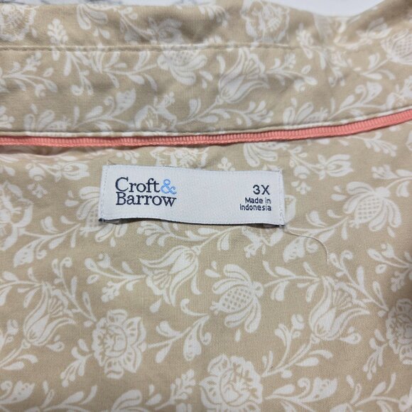 Croft & Barrow 3X Beige White Floral Semi Fitted Button Up Longsleeve Blouse - Picture 8 of 10